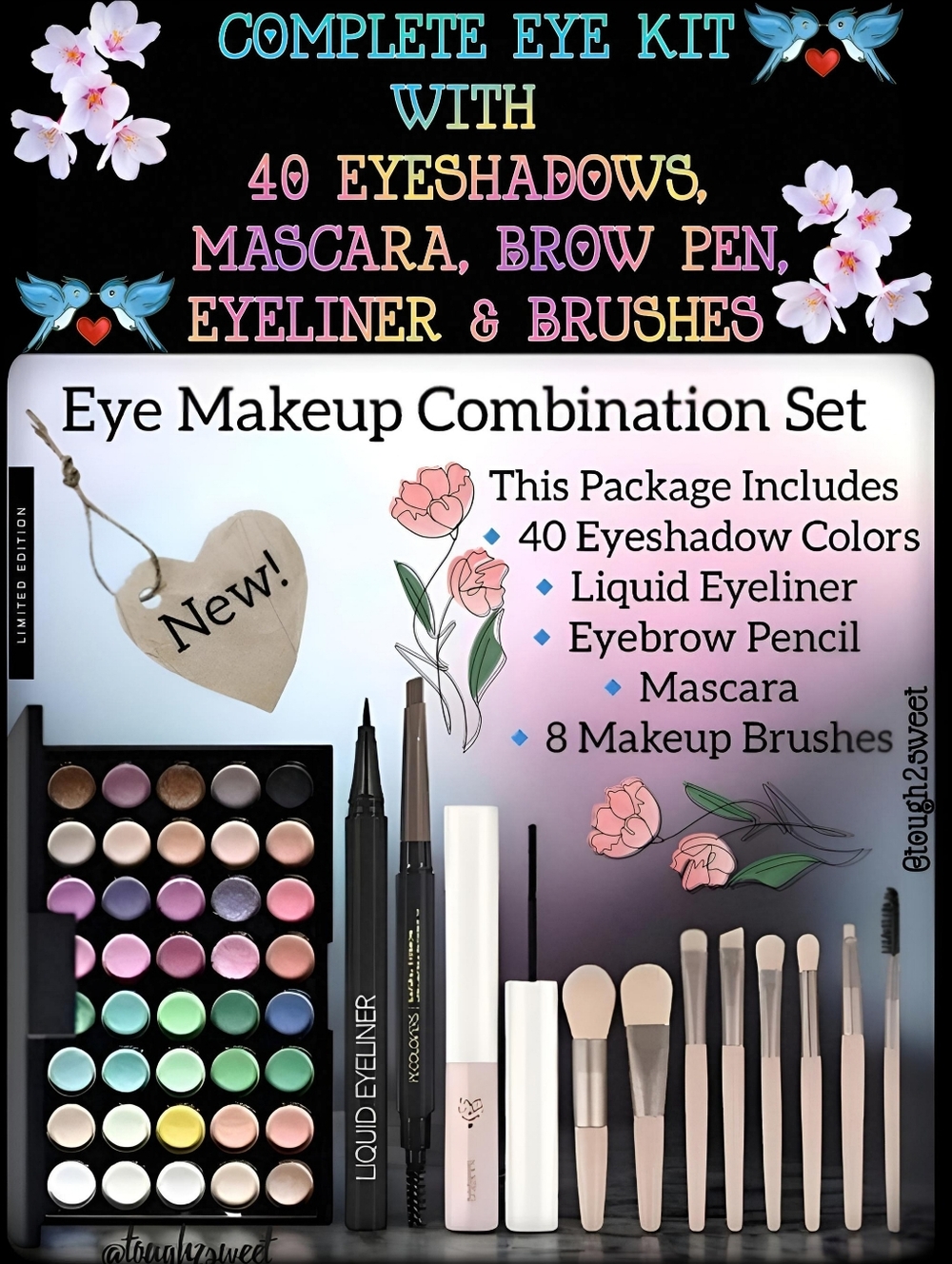 🆕️COMPLETE EYE KIT WITH 40 EYESHADOWS, MASCARA, BROW PEN, EYELINER & BRUSHES